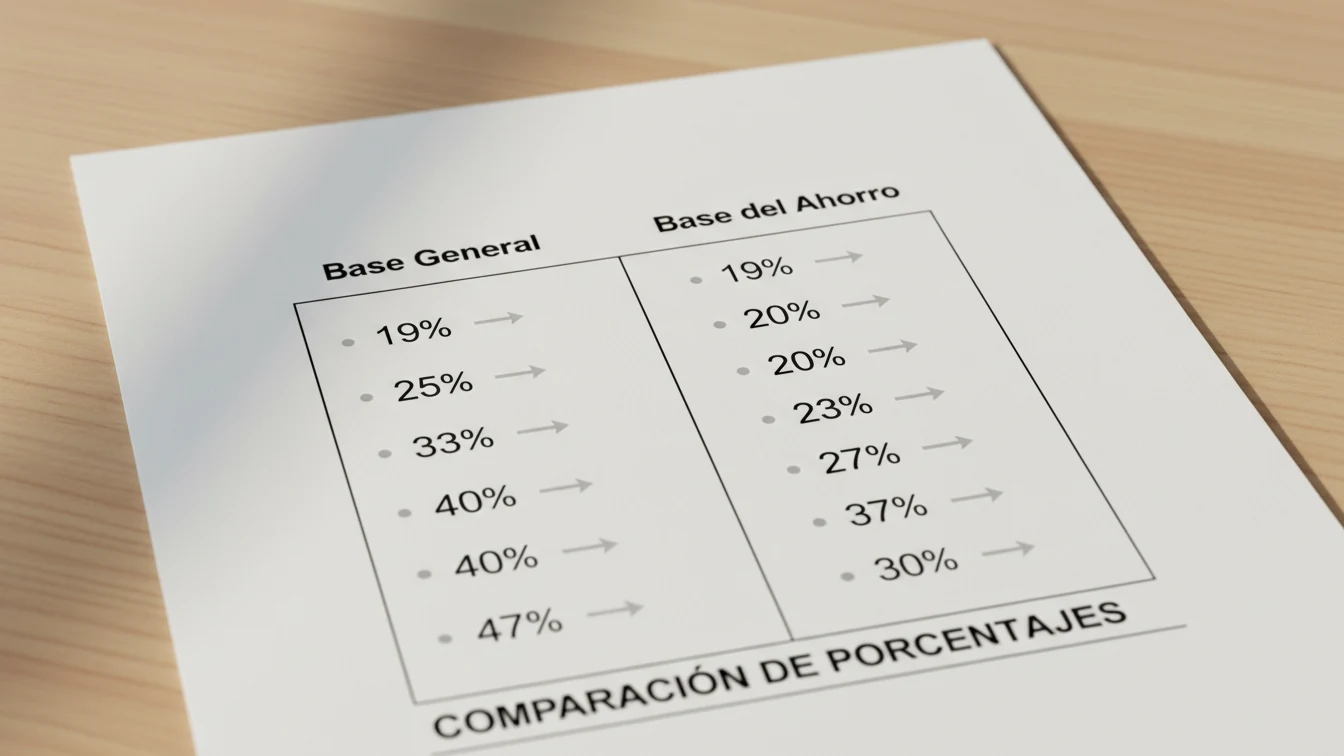 Diagrama comparativo entre base imponible general y base del ahorro con sus tipos impositivos