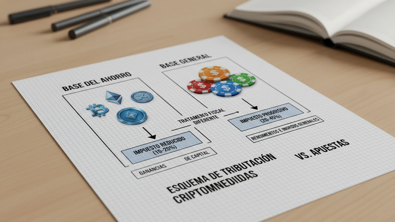 Diagrama mostrando los dos componentes fiscales: ganancia de cripto y ganancia de apuestas