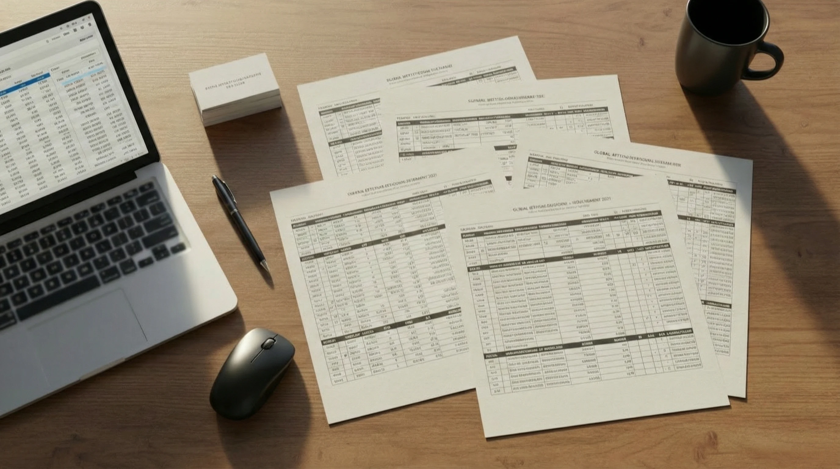 Documentos e informes anuales de casas de apuestas sobre una mesa de trabajo