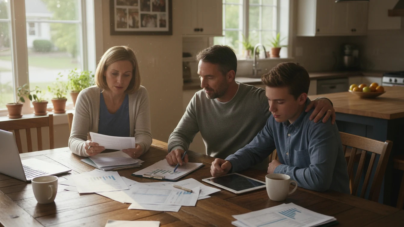 Familia reunida representando la unidad familiar para becas