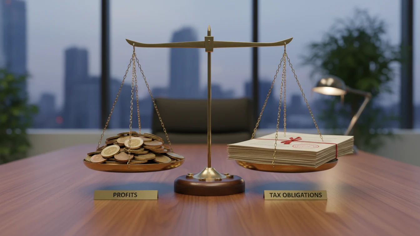 Balanza equilibrando ganancias y obligaciones fiscales