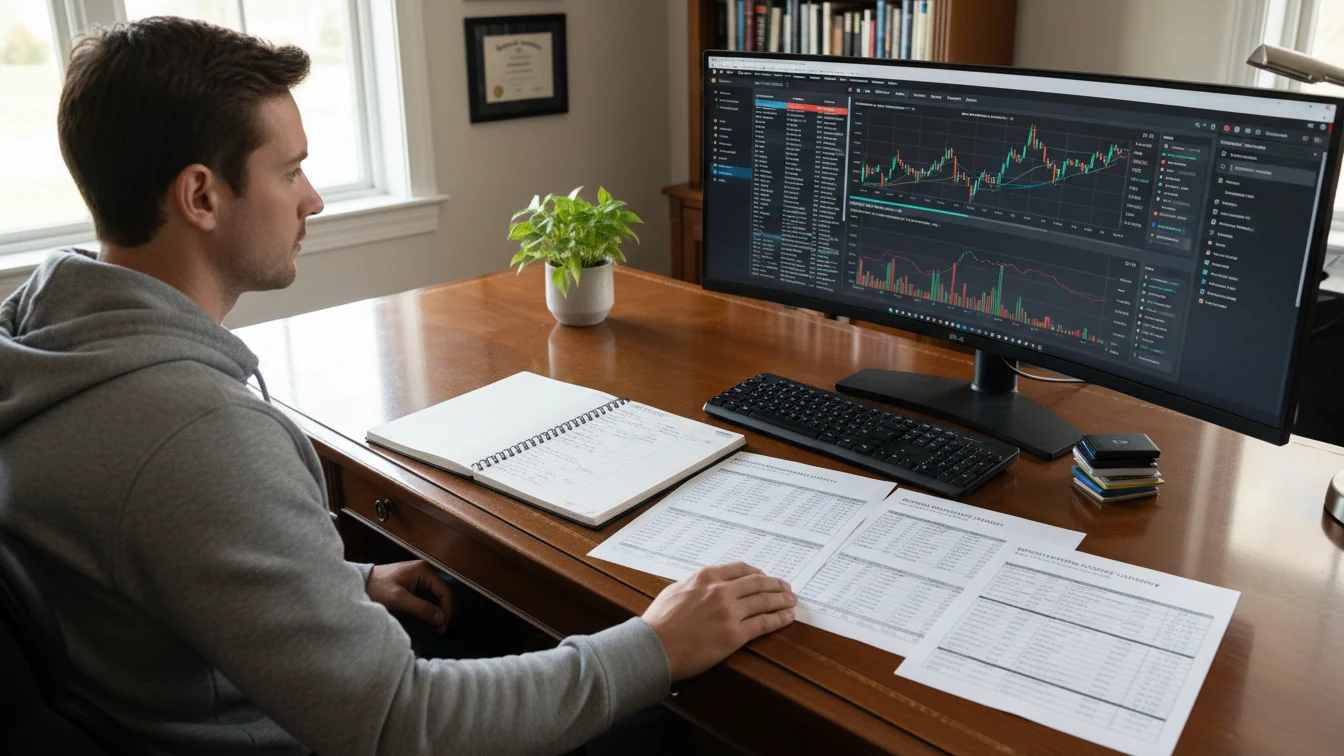 Persona llevando registro de transacciones de criptomonedas y apuestas
